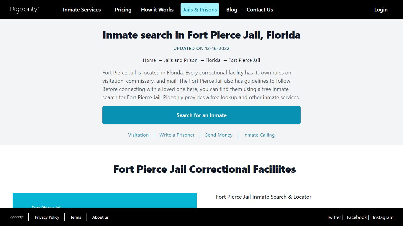 Inmate Search Fort Pierce Jail, Florida | Pigeonly